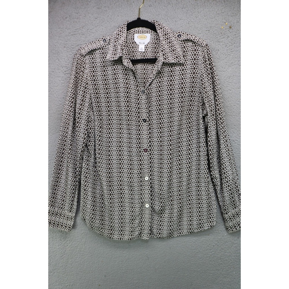 Vintage Talbots Button Down Silk Top-Sz 14-Geometric-Office-Business-Career